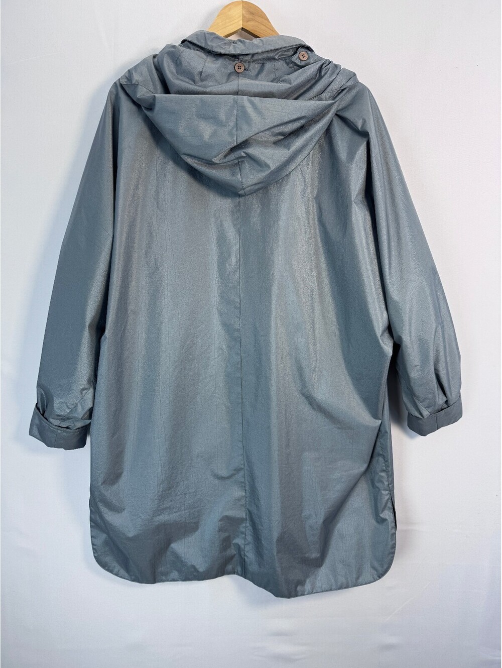 Vintage Fleet Street Metallic Raincoat Hooded Long Coat Womens Medium 90s Y2K - Picture 3 of 8